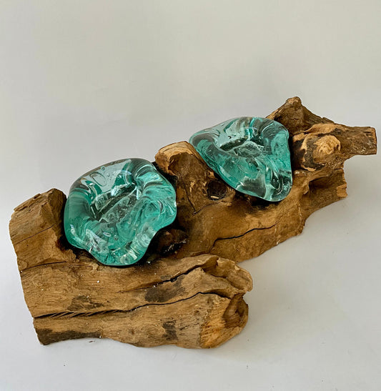 CENICERO DOBLE SOBRE TRONCO DE VIDRIO SOPLADO