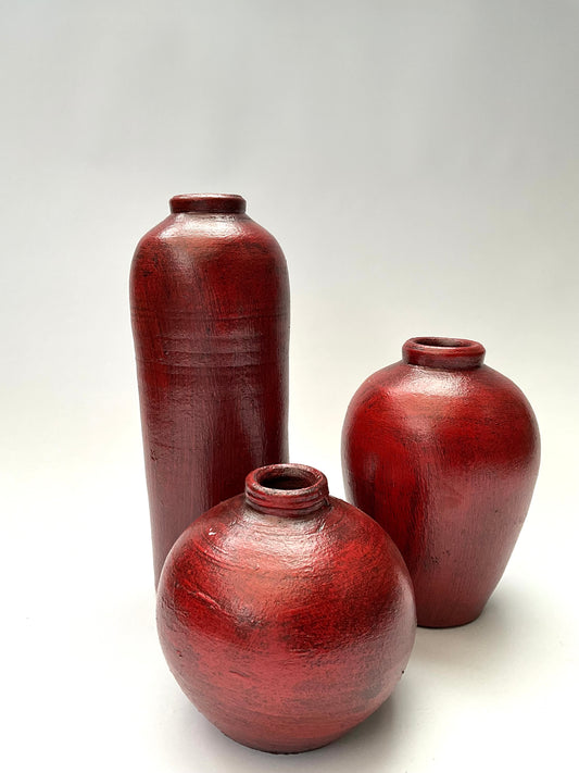 TRIO DE JARRONES DE GREDA ROJO